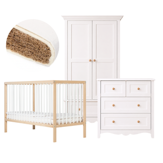 Mini Cot Bed 4-Piece Nursery Furniture Set - White Beech - Mokee