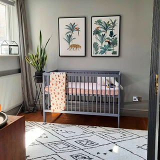Mini Cot Bed With Drawer & Natural Mattress - Stone Blue (120x60)