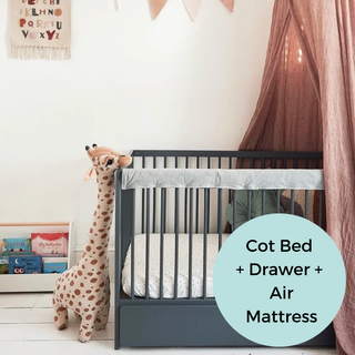 Mini Cot Bed With Drawer & Luxury Breathable Air Mattress - Stone Blue