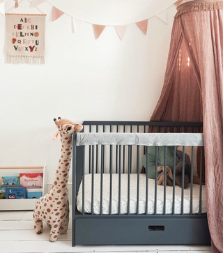 Mini Cot Bed With Drawer & Natural Mattress - Stone Blue (120x60)