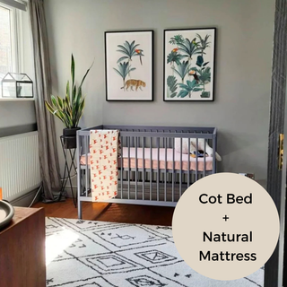 Mini Cot Bed With Natural Mattress - Stone Blue