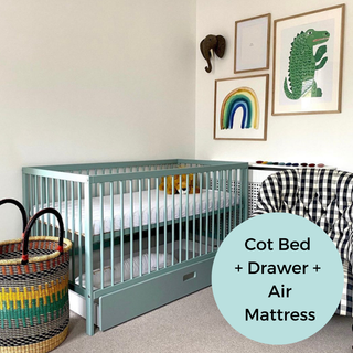 Mini Cot Bed With Drawer & Luxury Breathable Air Mattress - Stone Teal