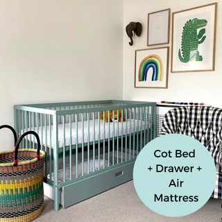 Mini Cot Bed With Drawer & Luxury Breathable Air Mattress - Stone Teal (120x60)