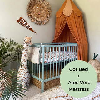 Mini Cot Bed With Aloe Vera Mattress - Stone Teal (120x60) - Mokee