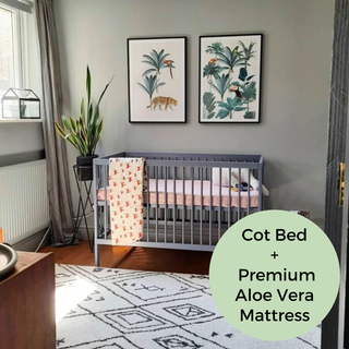Mini Cot Bed With Premium Aloe Vera Mattress - Stone Blue (120x60)