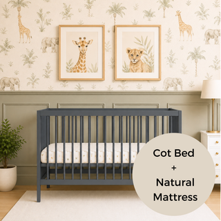 Mini Cot Bed With Natural Mattress - Stone Blue (120x60)
