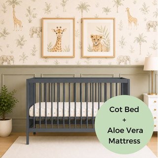 Mini Cot Bed With Aloe Vera Mattress - Stone Blue (120x60)