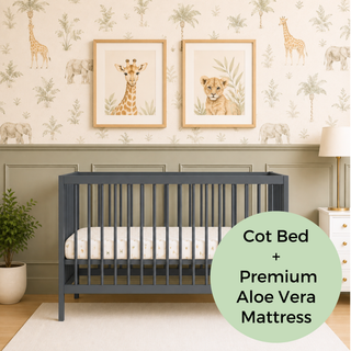 Mini Cot Bed With Premium Aloe Vera Mattress - Stone Blue (120x60)