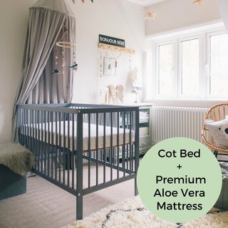 Midi Cot Bed With Premium Aloe Vera Mattress - Stone Blue (140x70)