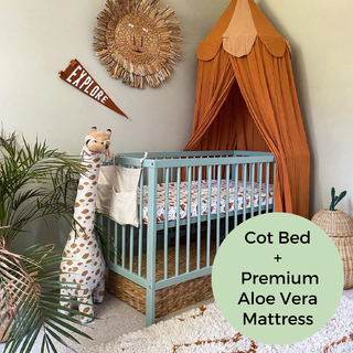 Mini Cot Bed With Premium Aloe Vera Mattress - Stone Teal (120x60)