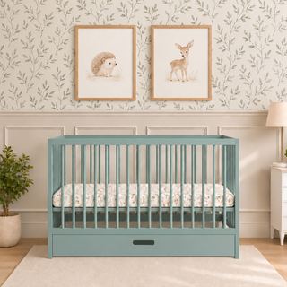 Mini Cot Bed with Drawer - Stone Teal (120x60)