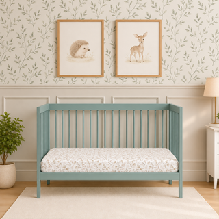Mini Cot Bed With Drawer & Premium Aloe Vera Mattress - Stone Teal (120x60)