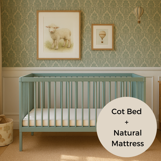 Midi Cot Bed With Natural Mattress - Stone Teal (140x70) - Mokee