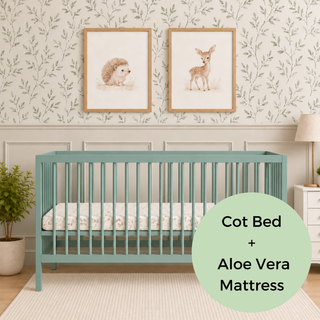 Midi Cot Bed With Aloe Vera Mattress - Stone Teal (140x70)