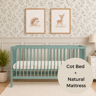 Midi Cot Bed With Natural Mattress - Stone Teal (140x70)