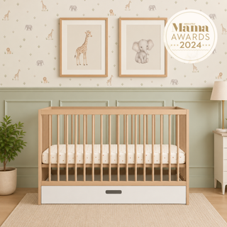Mini Cot Bed With Drawer & Luxury Breathable Air Mattress - Beech (120x60)