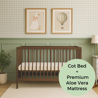 Mini Cot Bed With Premium Aloe Vera Mattress - Walnut (120x60)