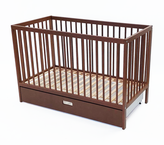 Mini Cot Bed With Drawer & Luxury Breathable Air Mattress - Walnut (120x60)