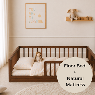Montessori Toddler Floor Bed with Natural Mattress - Walnut (140x70)