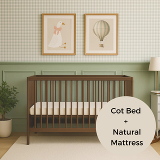 Mini Cot Bed With Natural Mattress - Walnut - Mokee