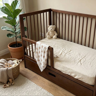 Mini Cot Bed With Drawer & Luxury Breathable Air Mattress - Walnut (120x60)