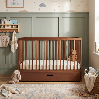 Mini Cot Bed With Drawer & Luxury Breathable Air Mattress - Walnut (120x60)