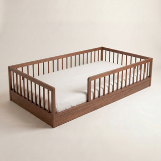 Montessori Toddler Floor Bed - Walnut (140x70) Solid Beechwood