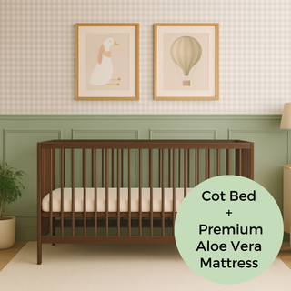 Midi Cot Bed With Premium Aloe Vera Mattress - Walnut (140x70)