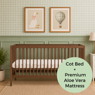 Midi Cot Bed With Premium Aloe Vera Mattress - Walnut (140x70)