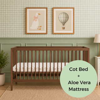 Midi Cot Bed With Aloe Vera Mattress - Walnut (140x70)