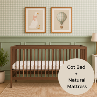 Midi Cot Bed With Natural Mattress - Walnut (140x70)
