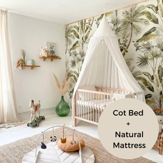 Mini Cot Bed With Natural Mattress - White Beech - Mokee