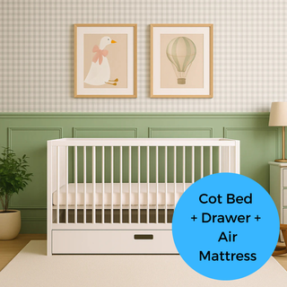 Mini Cot Bed With Drawer & Luxury Breathable Air Mattress - White