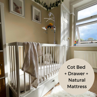 Midi Cot Bed With Drawer & Natural Mattress- White (140x70)