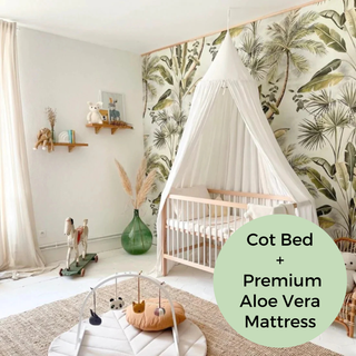 Mini Cot Bed With Premium Aloe Vera Mattress - White Beech (120x60)