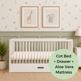Midi Cot Bed With Drawer & Aloe Vera Mattress - White (140x70)