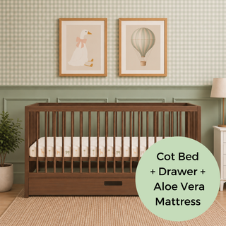 Midi Cot Bed With Drawer & Aloe Vera Mattress - Walnut (140x70)