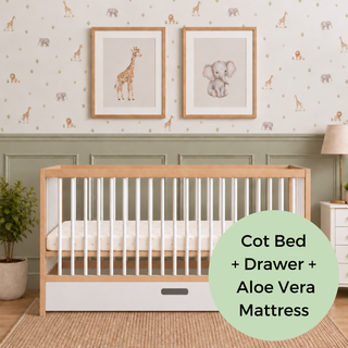 Midi Cot Bed With Drawer & Aloe Vera Mattress - White Beech (140x70)