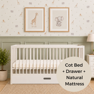 Midi Cot Bed With Drawer & Natural Mattress- White (140x70)