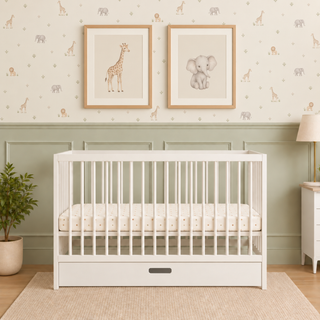Mini Cot Bed with Drawer -  White (120x60)